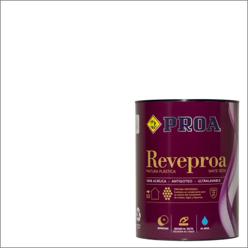 Pintura plástica antimoho antiverdín y anticarbonatación. Mate seda. REVEPROA. blanco