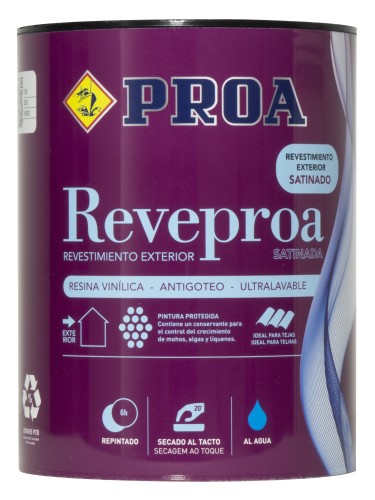 Pintura plástica antimoho antiverdín. Satinada. REVEPROA. blanco